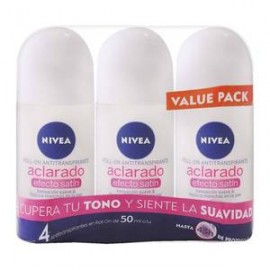 Beierdorf Antitranspirante en Roll On Nivea Aclarado Efecto Satín 4P/50M - ZK-DespensayMas-Beierdorf